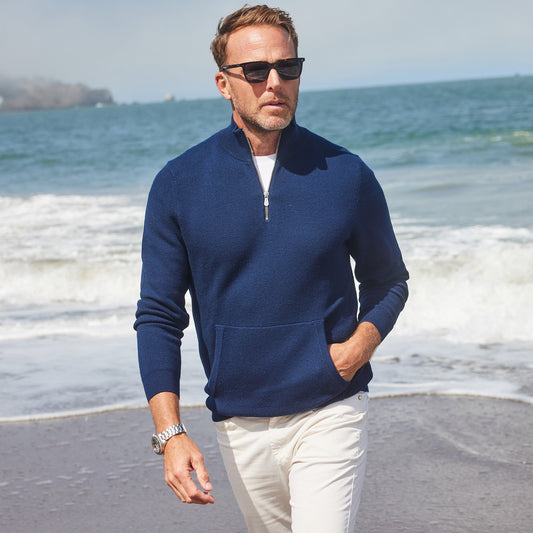 Napoli Pocket Quarter Zip Wool Sweater Navy